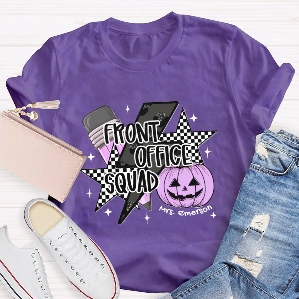 Personalized Name Front Office Squad  Halloween Pumpkin Pattern T-Shirt