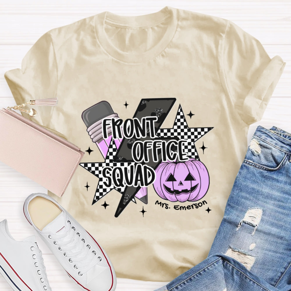 Personalized Name Front Office Squad  Halloween Pumpkin Pattern T-Shirt