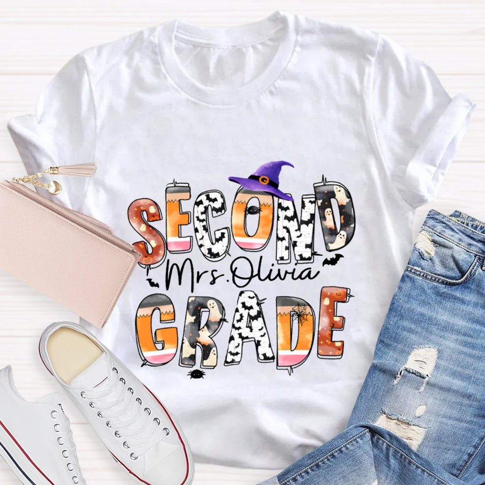 Personalized Grade And Name Halloween Ghost Spider Print T-Shirt