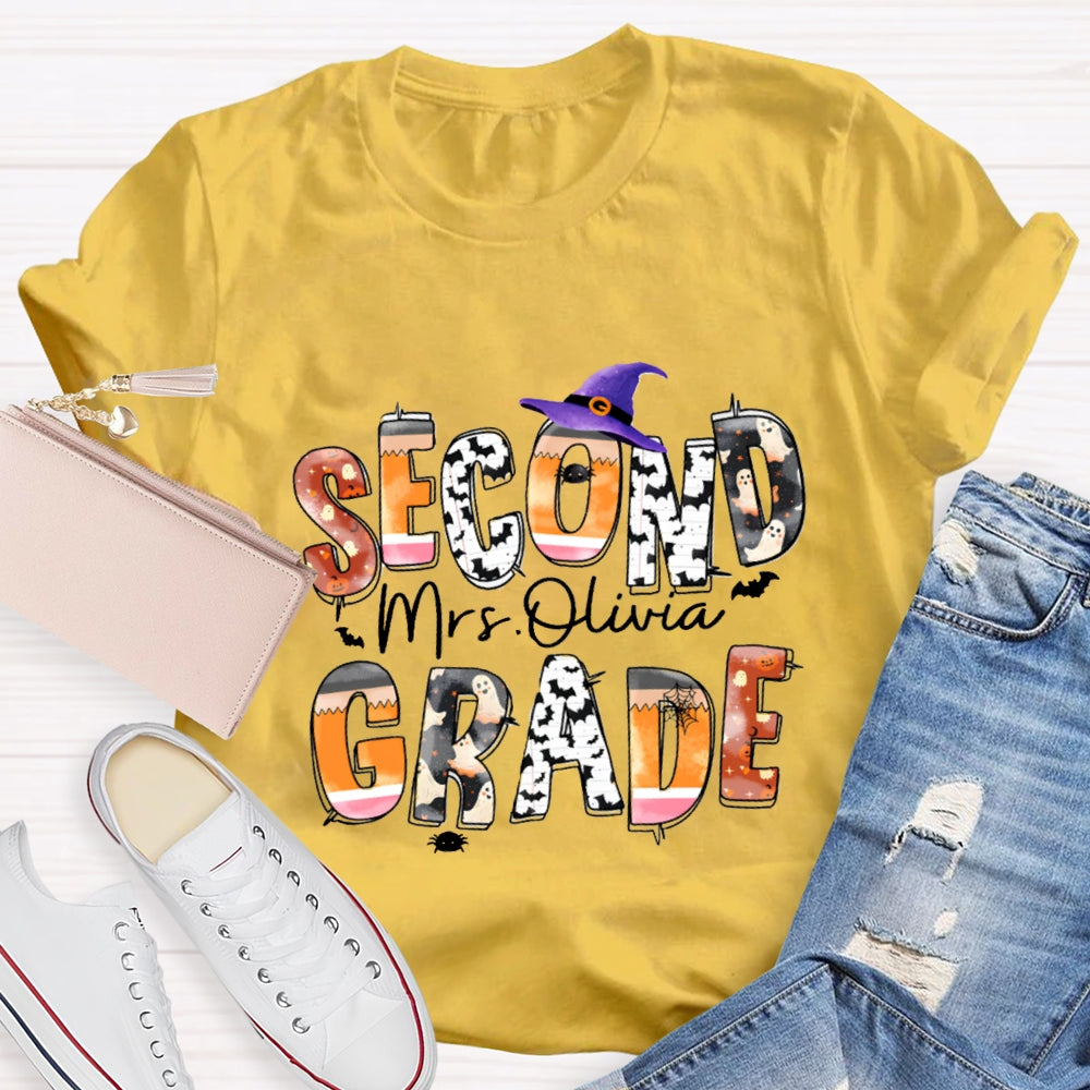 Personalized Grade And Name Halloween Ghost Spider Print T-Shirt