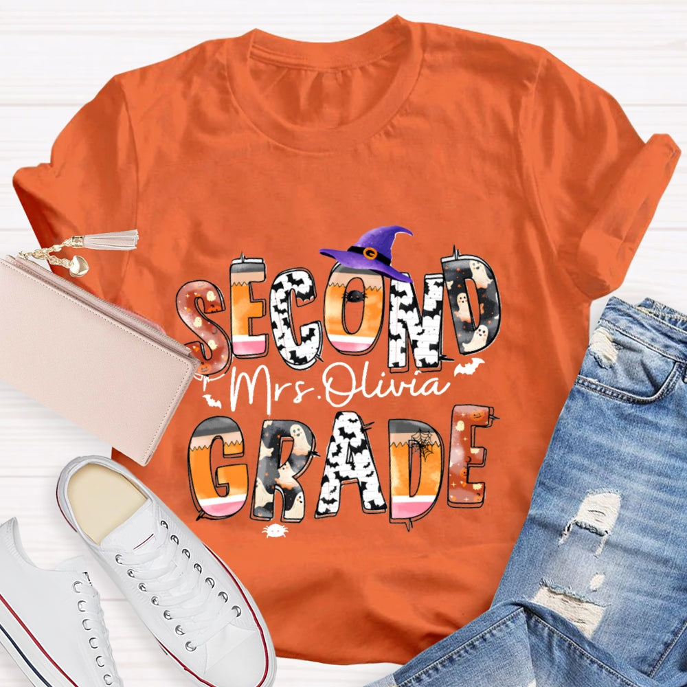 Personalized Grade And Name Halloween Ghost Spider Print T-Shirt