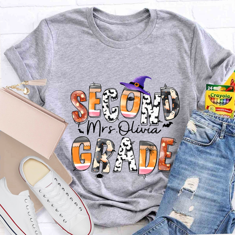 Personalized Grade And Name Halloween Ghost Spider Print T-Shirt