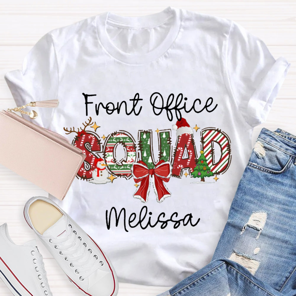 Personalized Name Front Office Sqaud Christmas Hat And Bow T-shirt