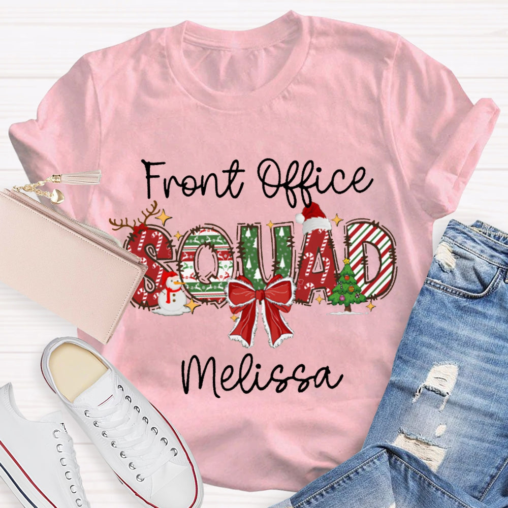 Personalized Name Front Office Sqaud Christmas Hat And Bow T-shirt