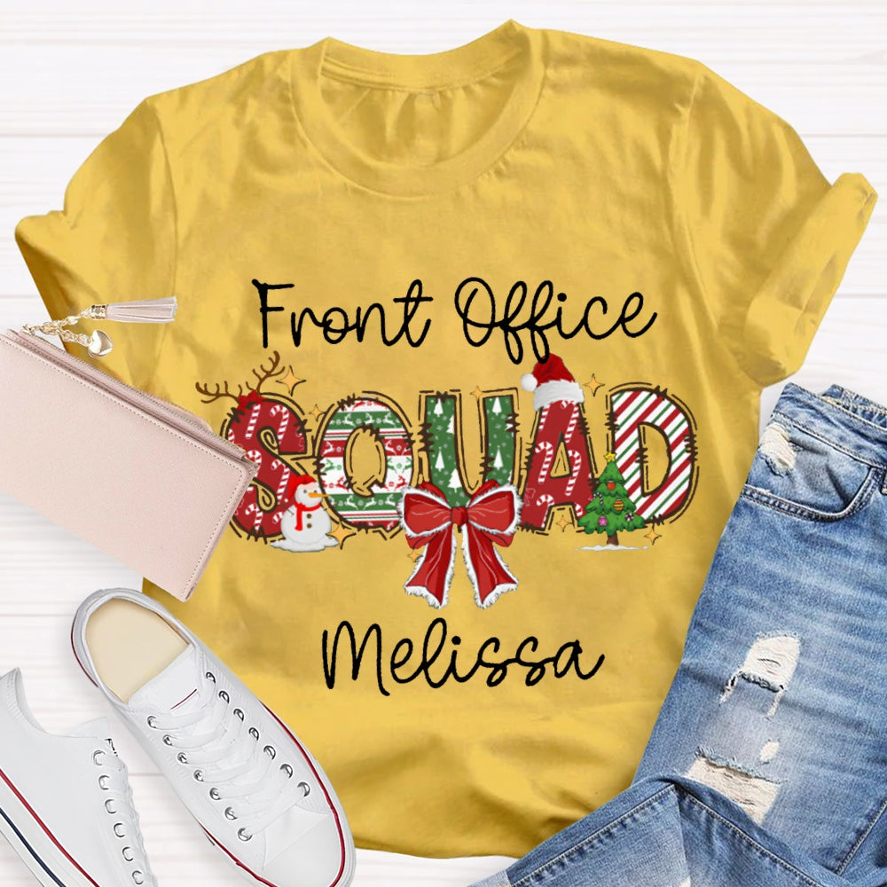Personalized Name Front Office Sqaud Christmas Hat And Bow T-shirt