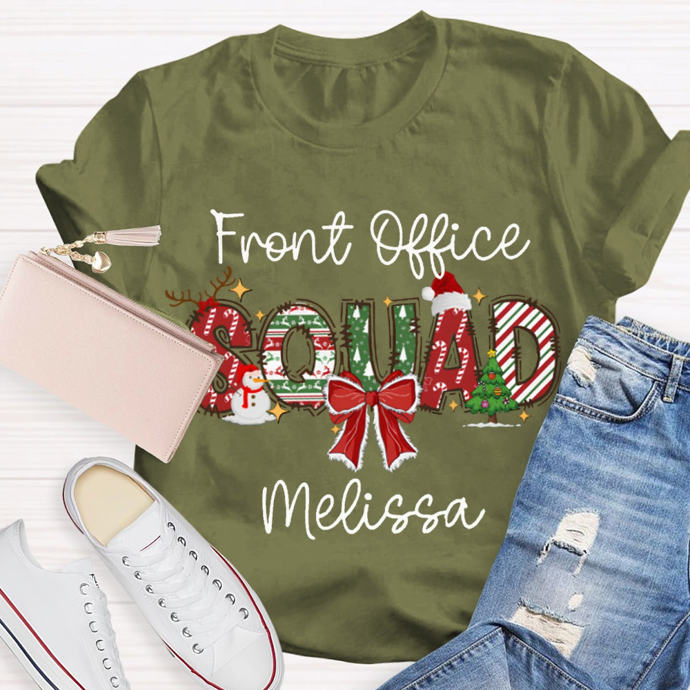 Personalized Name Front Office Sqaud Christmas Hat And Bow T-shirt