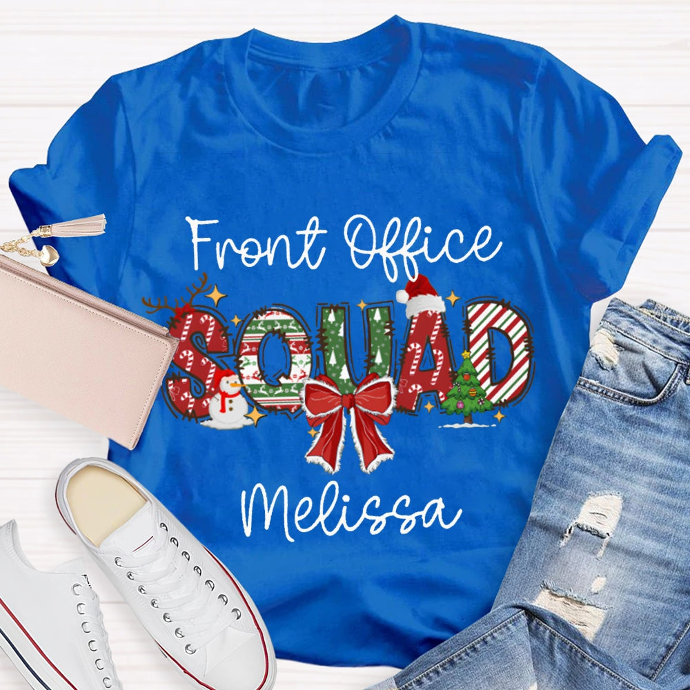 Personalized Name Front Office Sqaud Christmas Hat And Bow T-shirt