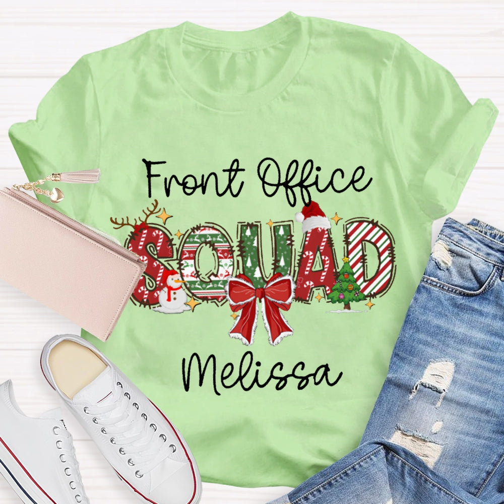 Personalized Name Front Office Sqaud Christmas Hat And Bow T-shirt
