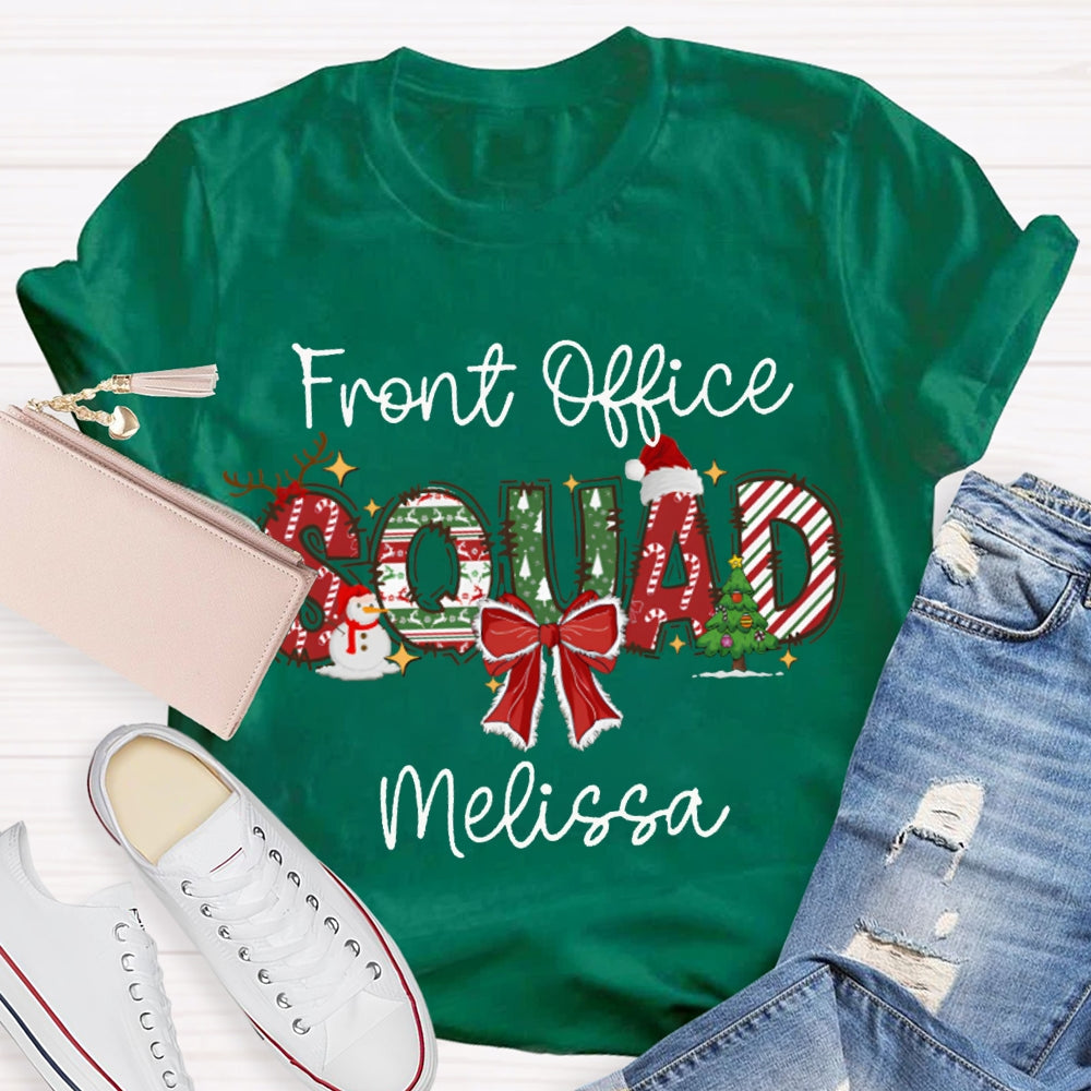 Personalized Name Front Office Sqaud Christmas Hat And Bow T-shirt
