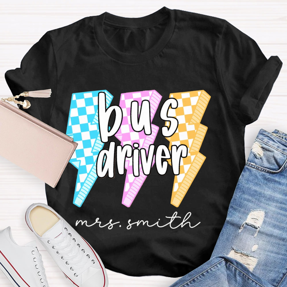 Personalized Name Bus Driver Color Lightning T-shirt