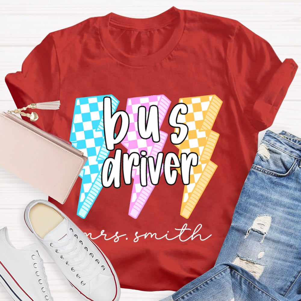 Personalized Name Bus Driver Color Lightning T-shirt