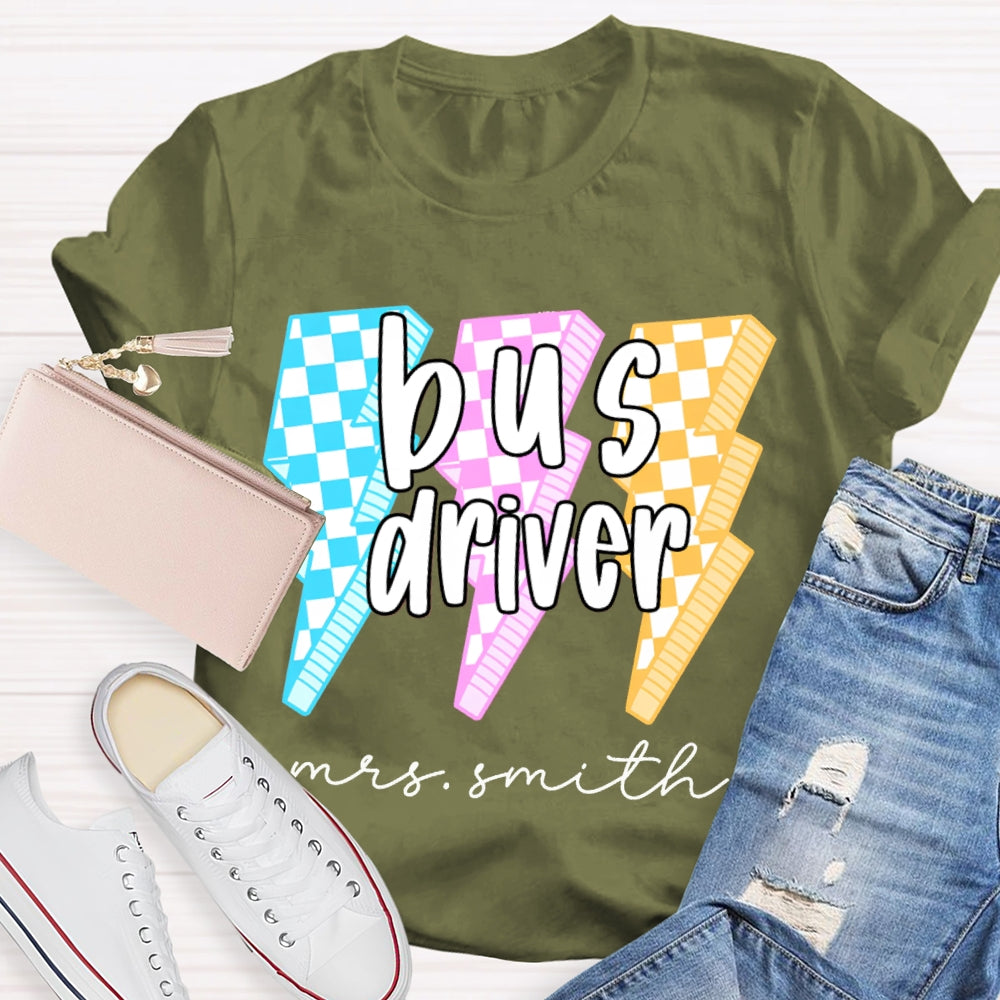 Personalized Name Bus Driver Color Lightning T-shirt