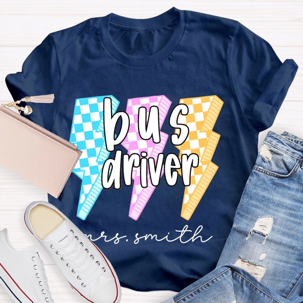 Personalized Name Bus Driver Color Lightning T-shirt