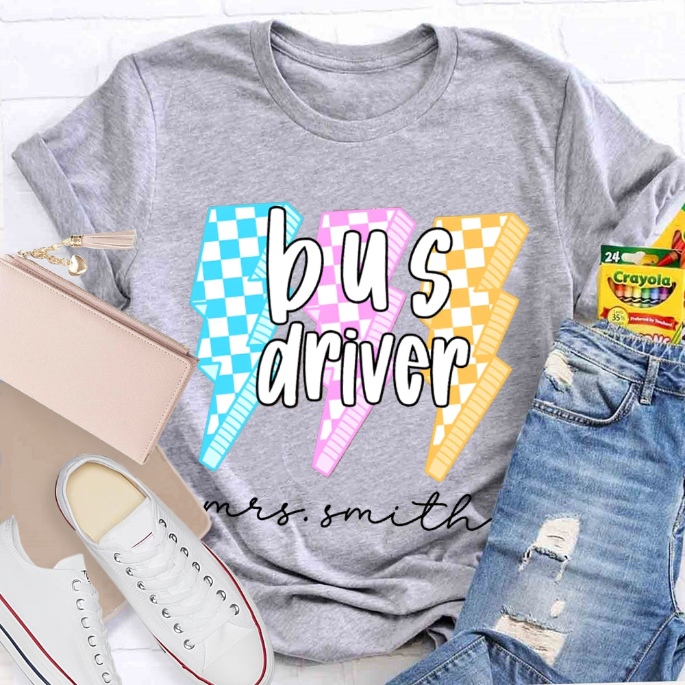 Personalized Name Bus Driver Color Lightning T-shirt