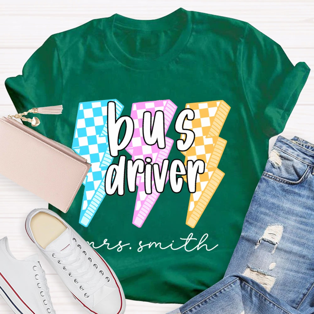 Personalized Name Bus Driver Color Lightning T-shirt