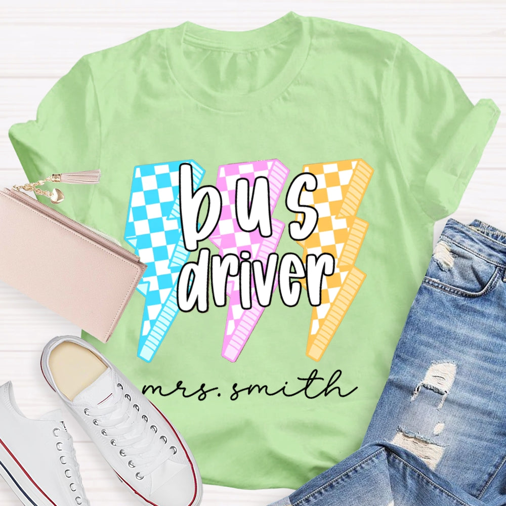Personalized Name Bus Driver Color Lightning T-shirt