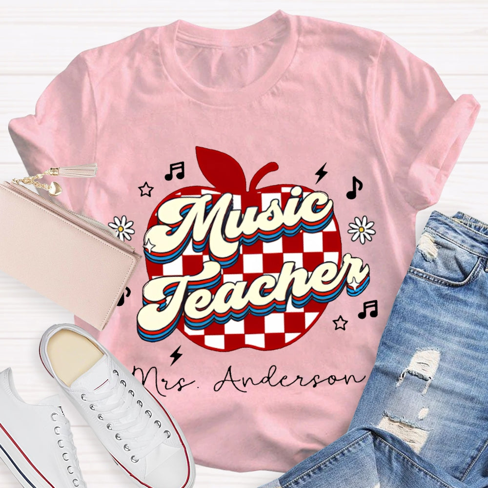 Personalized Name Music Teacher Polka Dot Apple T-shirt
