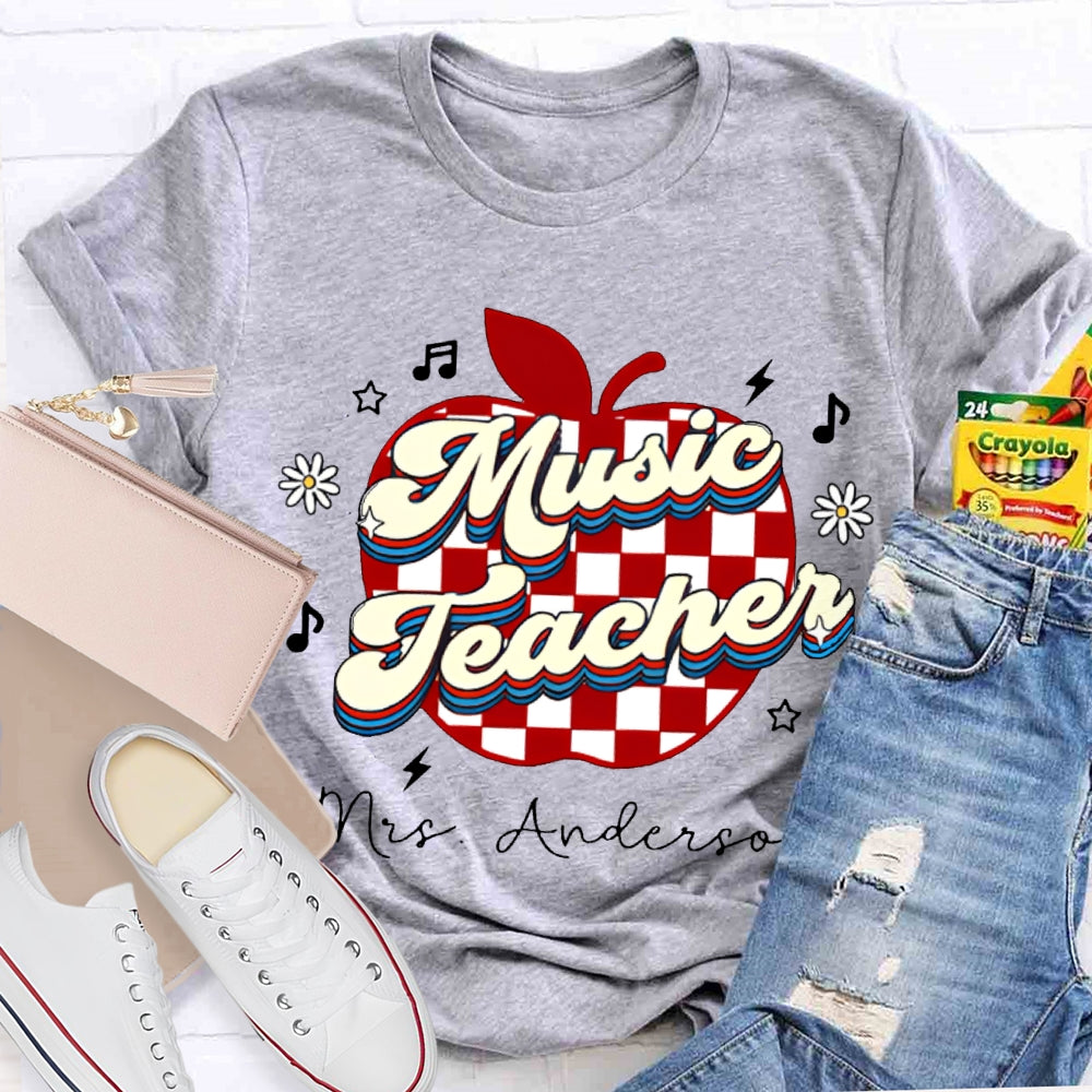 Personalized Name Music Teacher Polka Dot Apple T-shirt