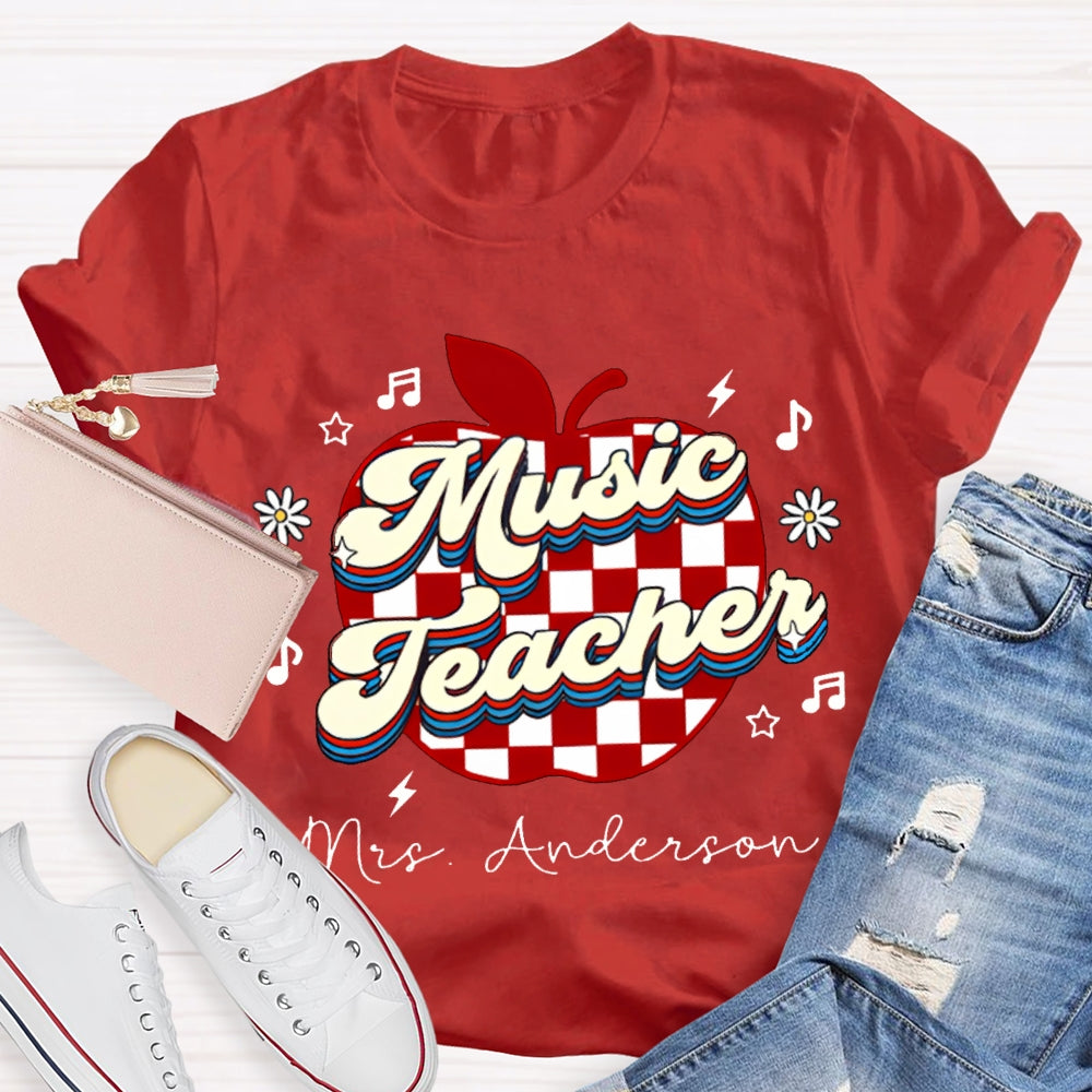Personalized Name Music Teacher Polka Dot Apple T-shirt