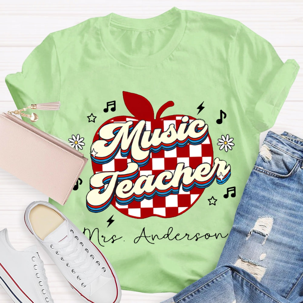 Personalized Name Music Teacher Polka Dot Apple T-shirt