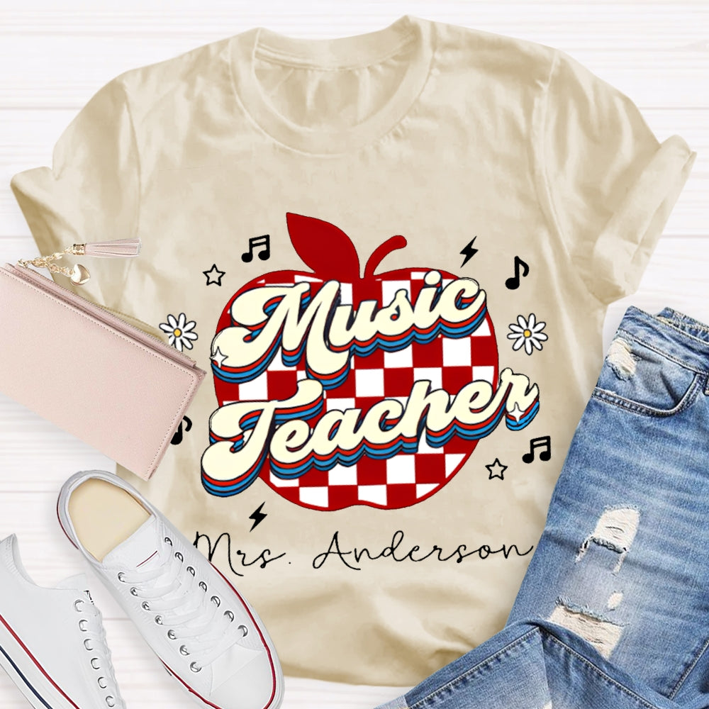 Personalized Name Music Teacher Polka Dot Apple T-shirt