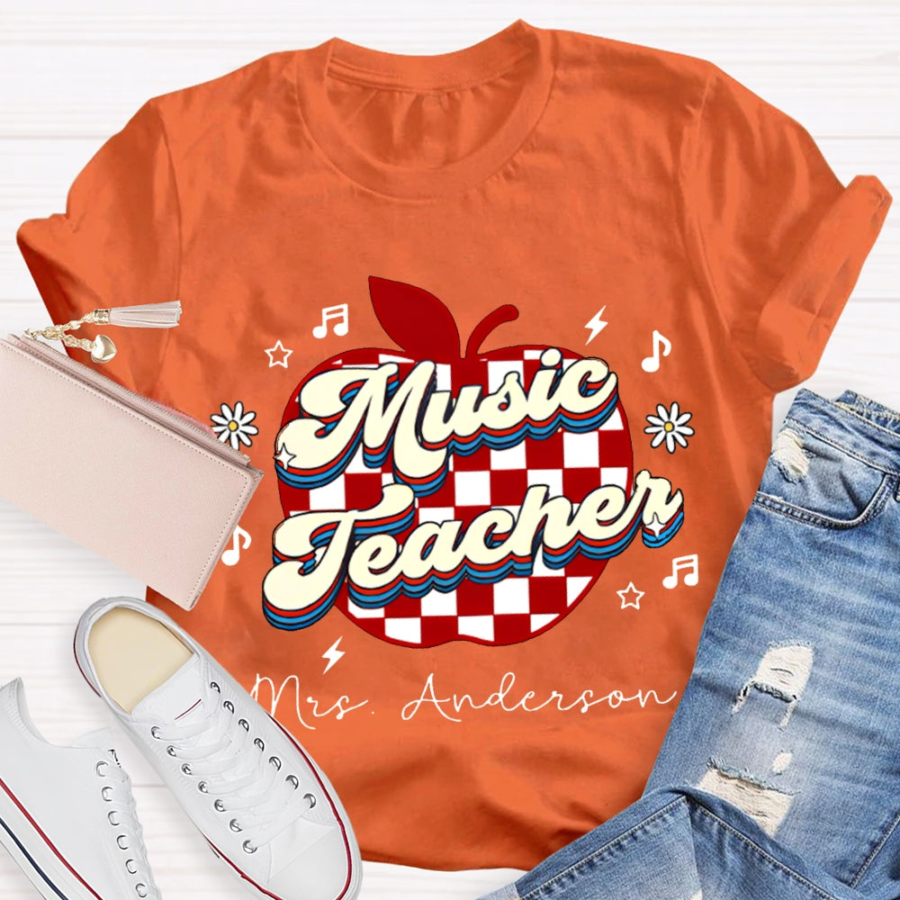 Personalized Name Music Teacher Polka Dot Apple T-shirt
