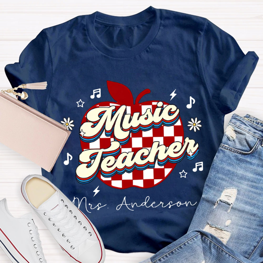 Personalized Name Music Teacher Polka Dot Apple T-shirt