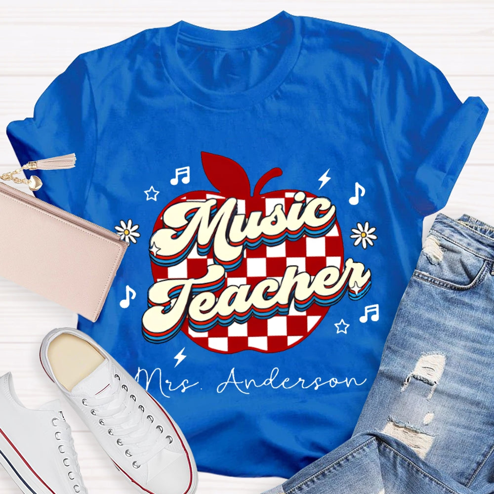 Personalized Name Music Teacher Polka Dot Apple T-shirt