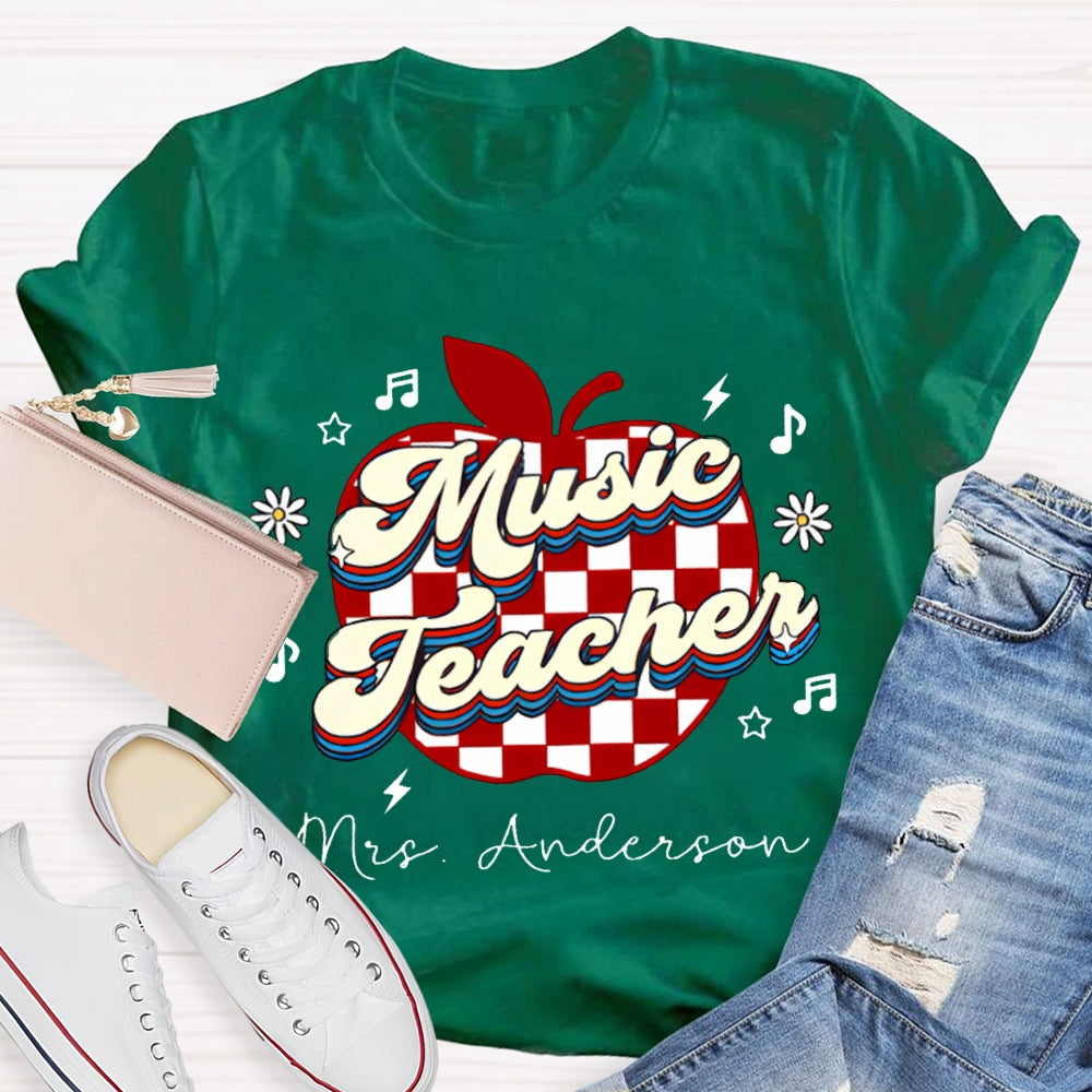 Personalized Name Music Teacher Polka Dot Apple T-shirt
