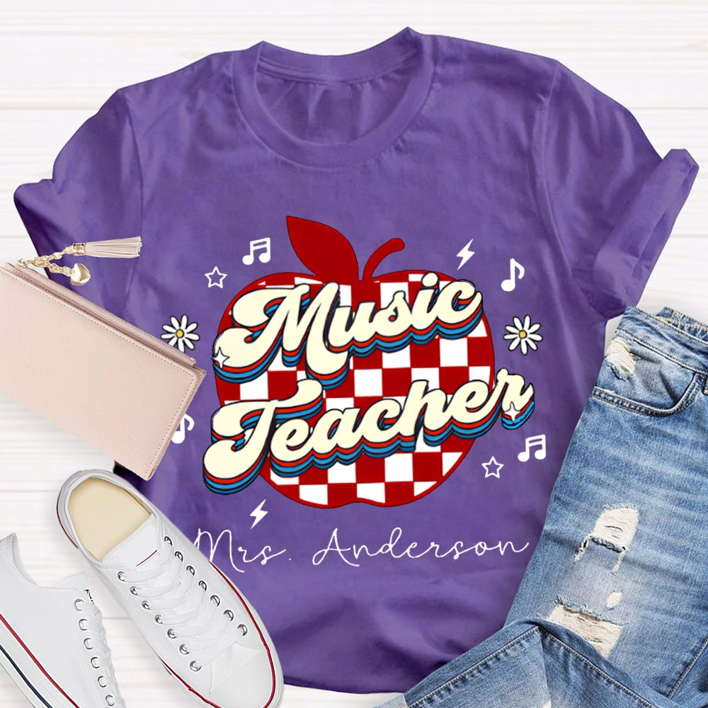 Personalized Name Music Teacher Polka Dot Apple T-shirt