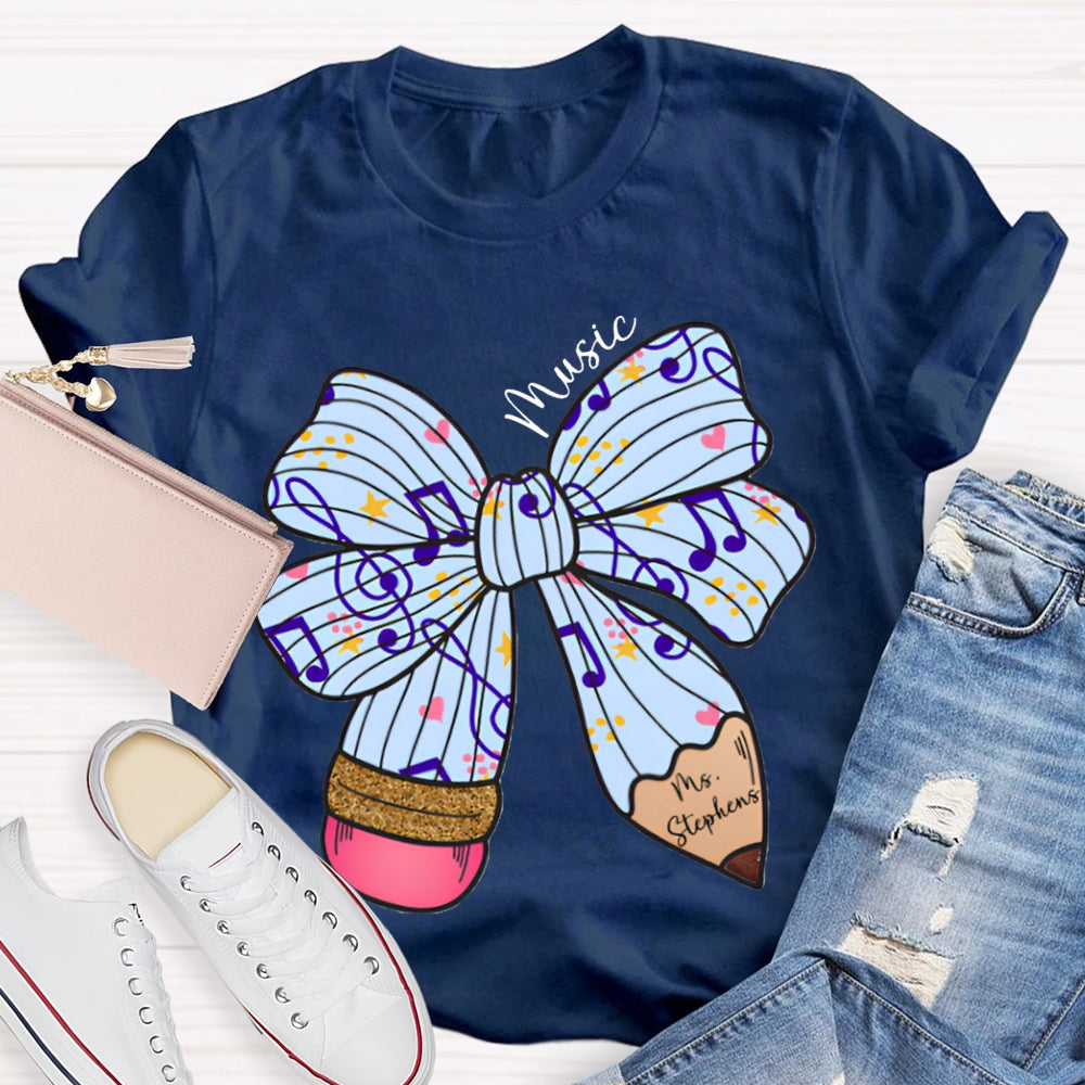 Personalized Name Music Teacher Musical Note Bow T-shirt