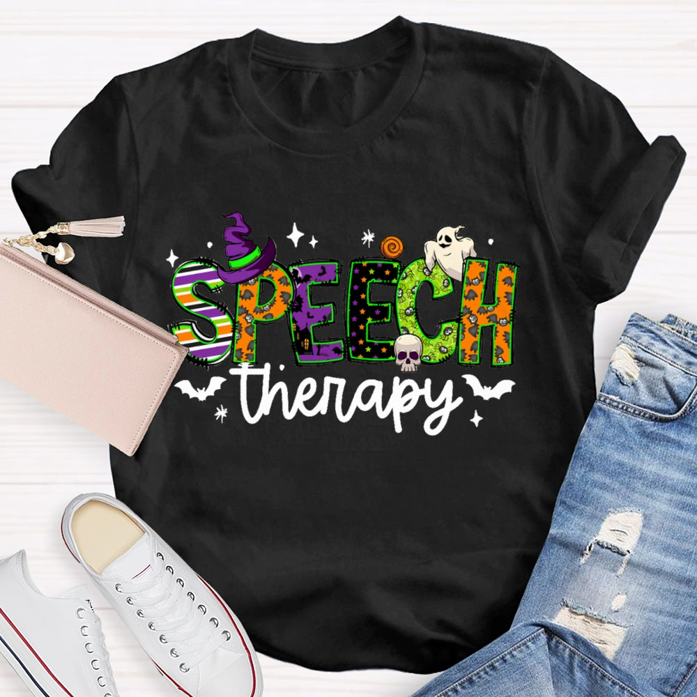 Speech Therapy Colorful Fonts And Ghosts Halloween T-shirt
