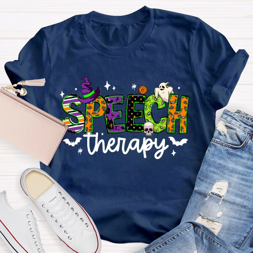 Speech Therapy Colorful Fonts And Ghosts Halloween T-shirt