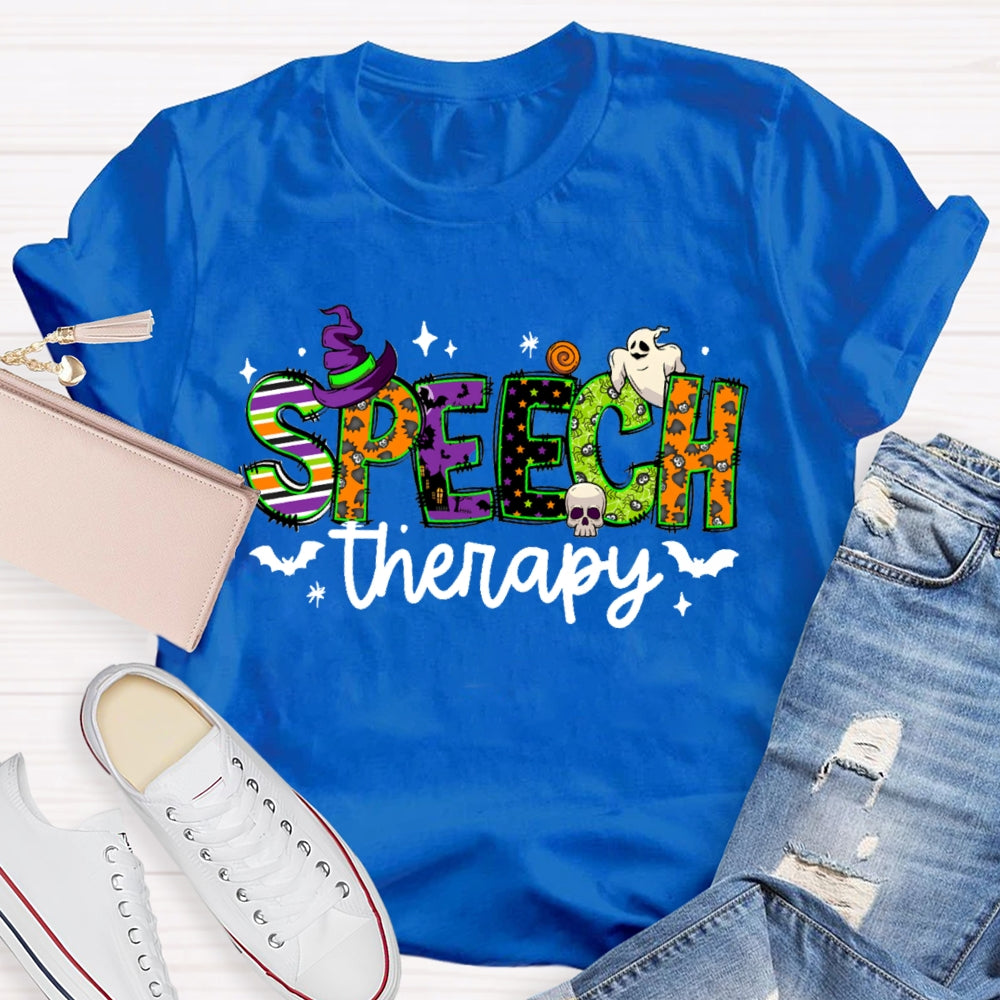 Speech Therapy Colorful Fonts And Ghosts Halloween T-shirt