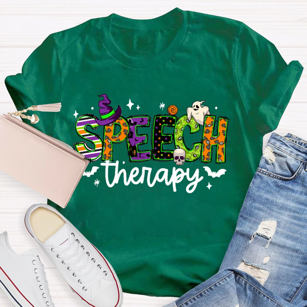 Speech Therapy Colorful Fonts And Ghosts Halloween T-shirt