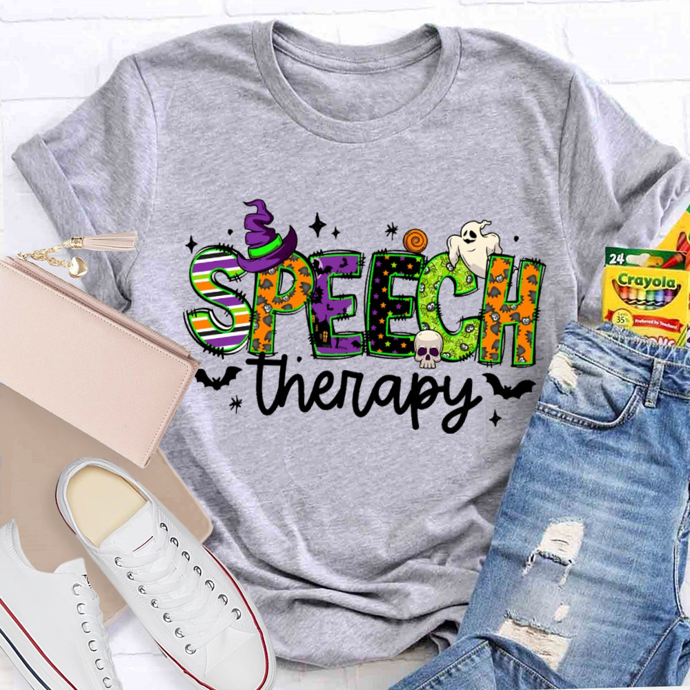 Speech Therapy Colorful Fonts And Ghosts Halloween T-shirt
