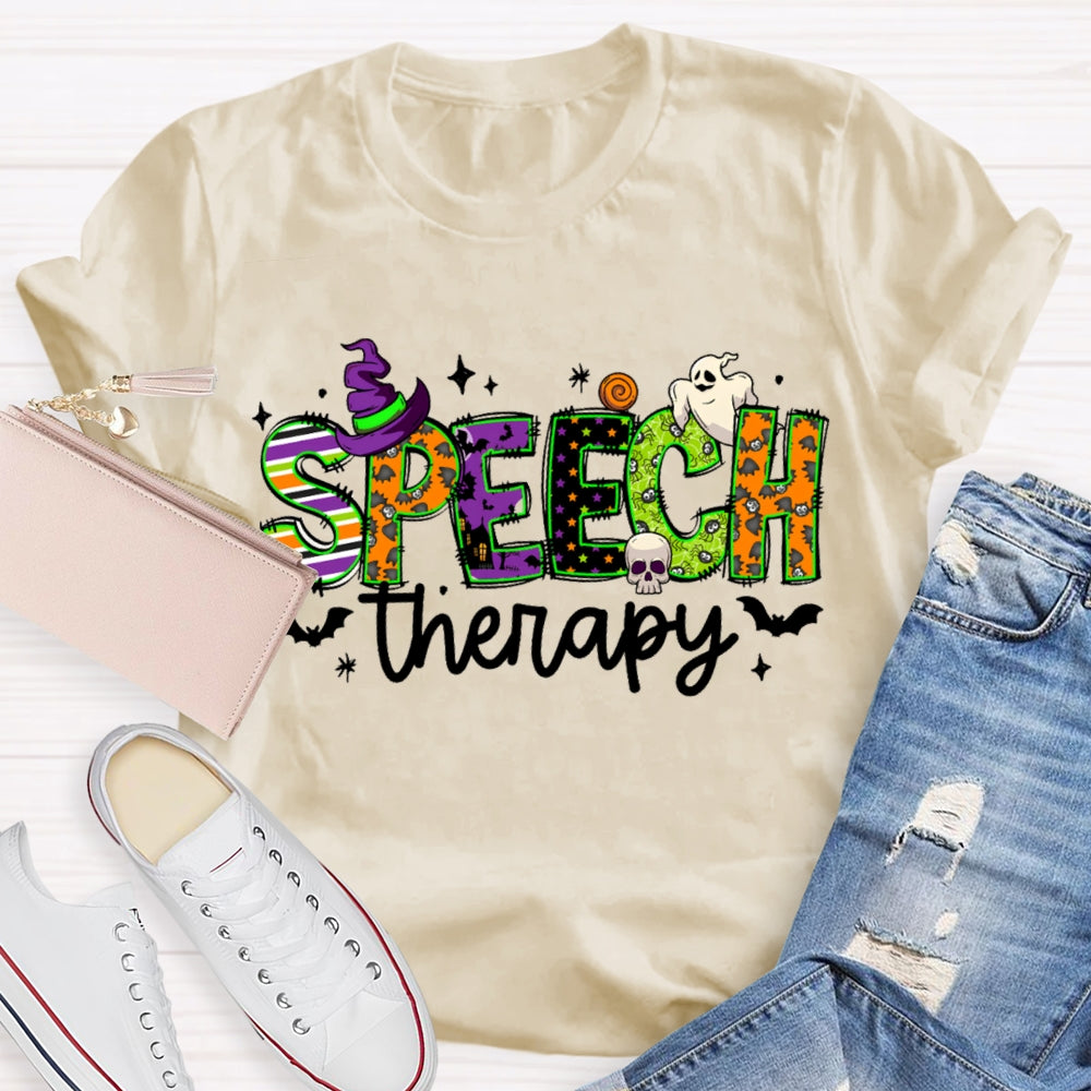 Speech Therapy Colorful Fonts And Ghosts Halloween T-shirt