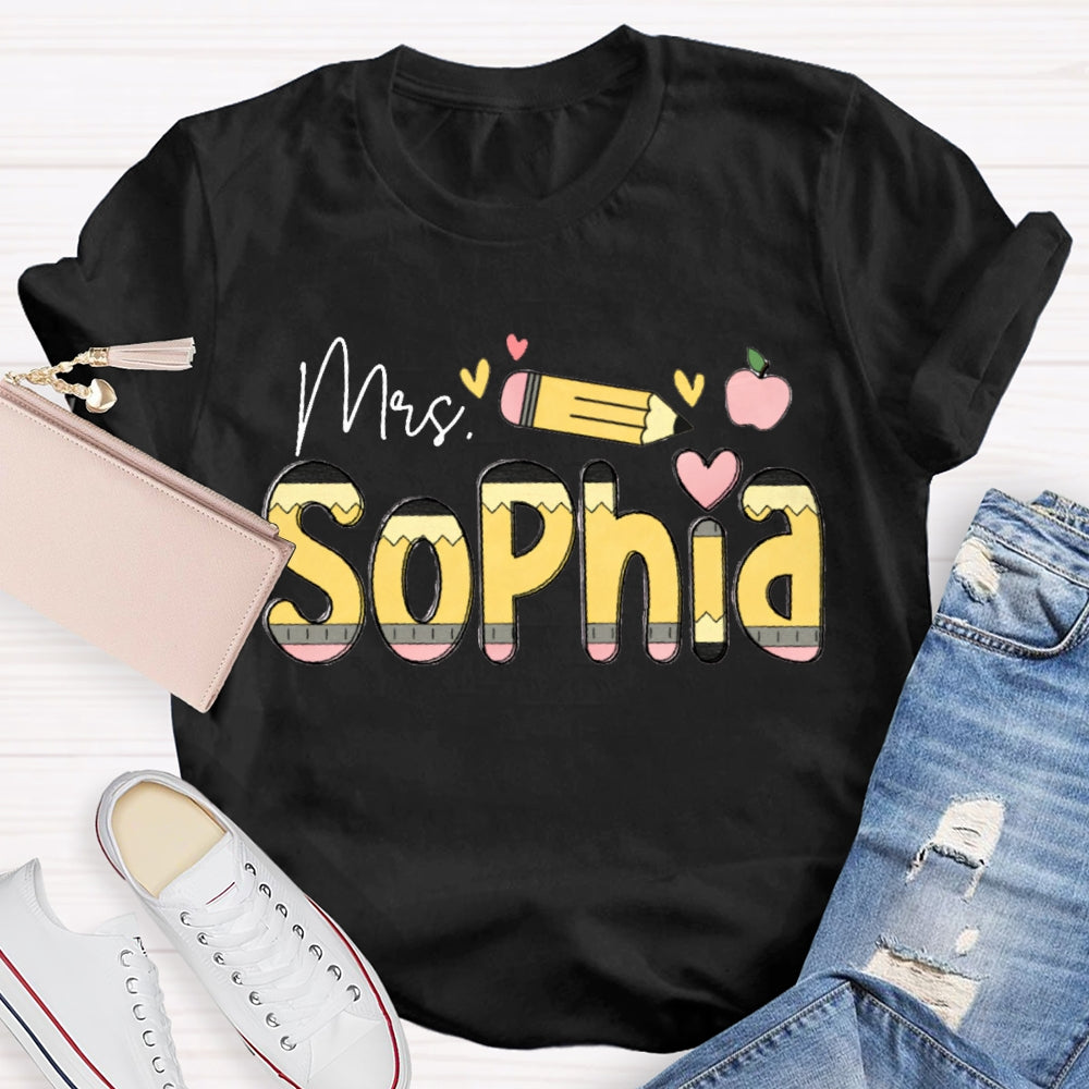 Personalized Name Colorful Fonts And Hearts T-shirt