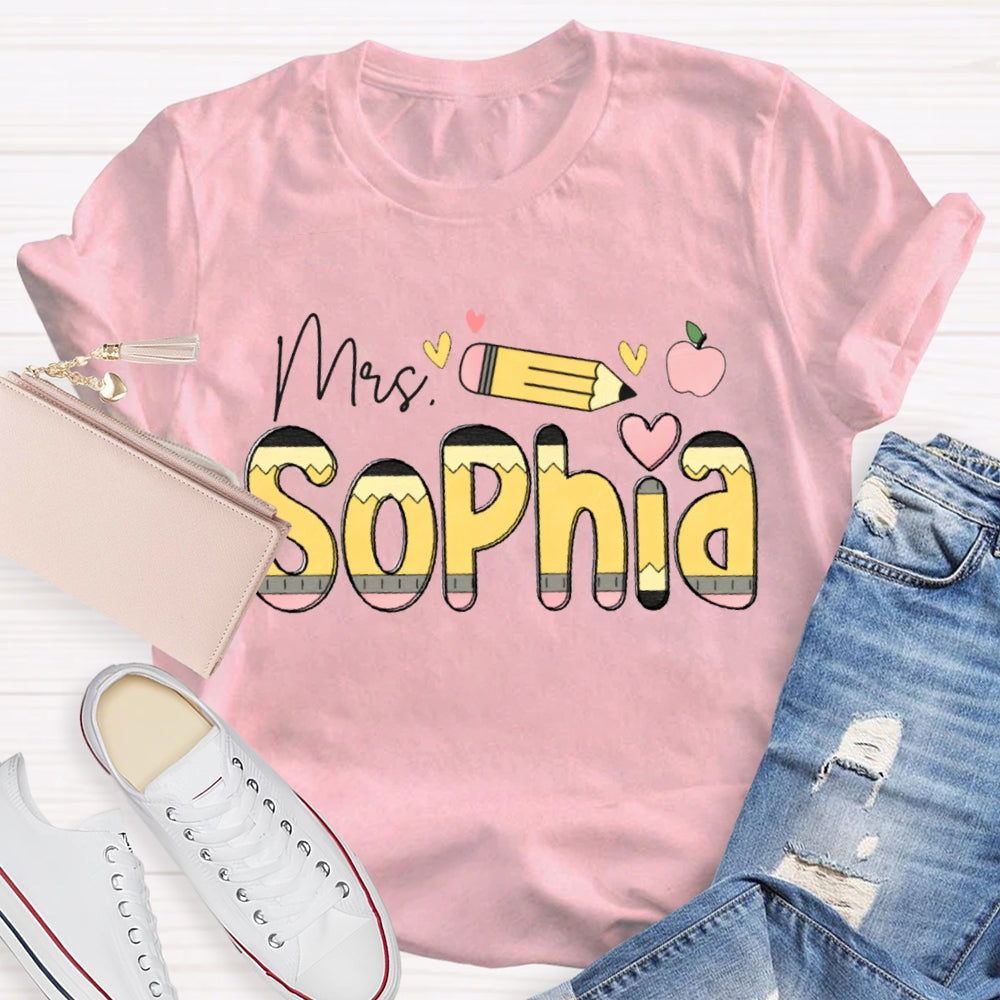 Personalized Name Colorful Fonts And Hearts T-shirt