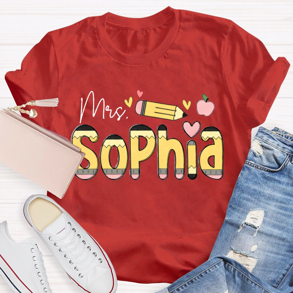 Personalized Name Colorful Fonts And Hearts T-shirt