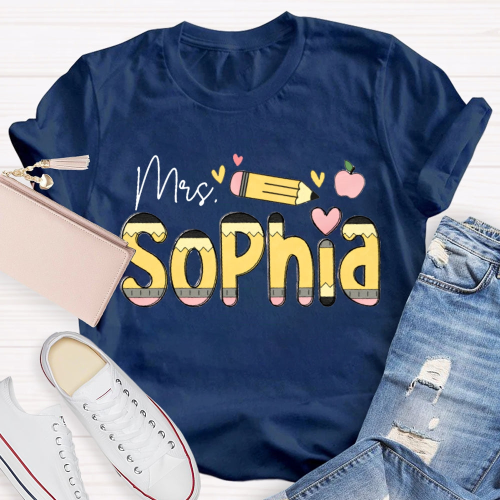 Personalized Name Colorful Fonts And Hearts T-shirt