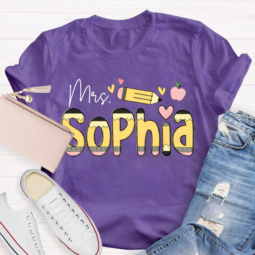 Personalized Name Colorful Fonts And Hearts T-shirt