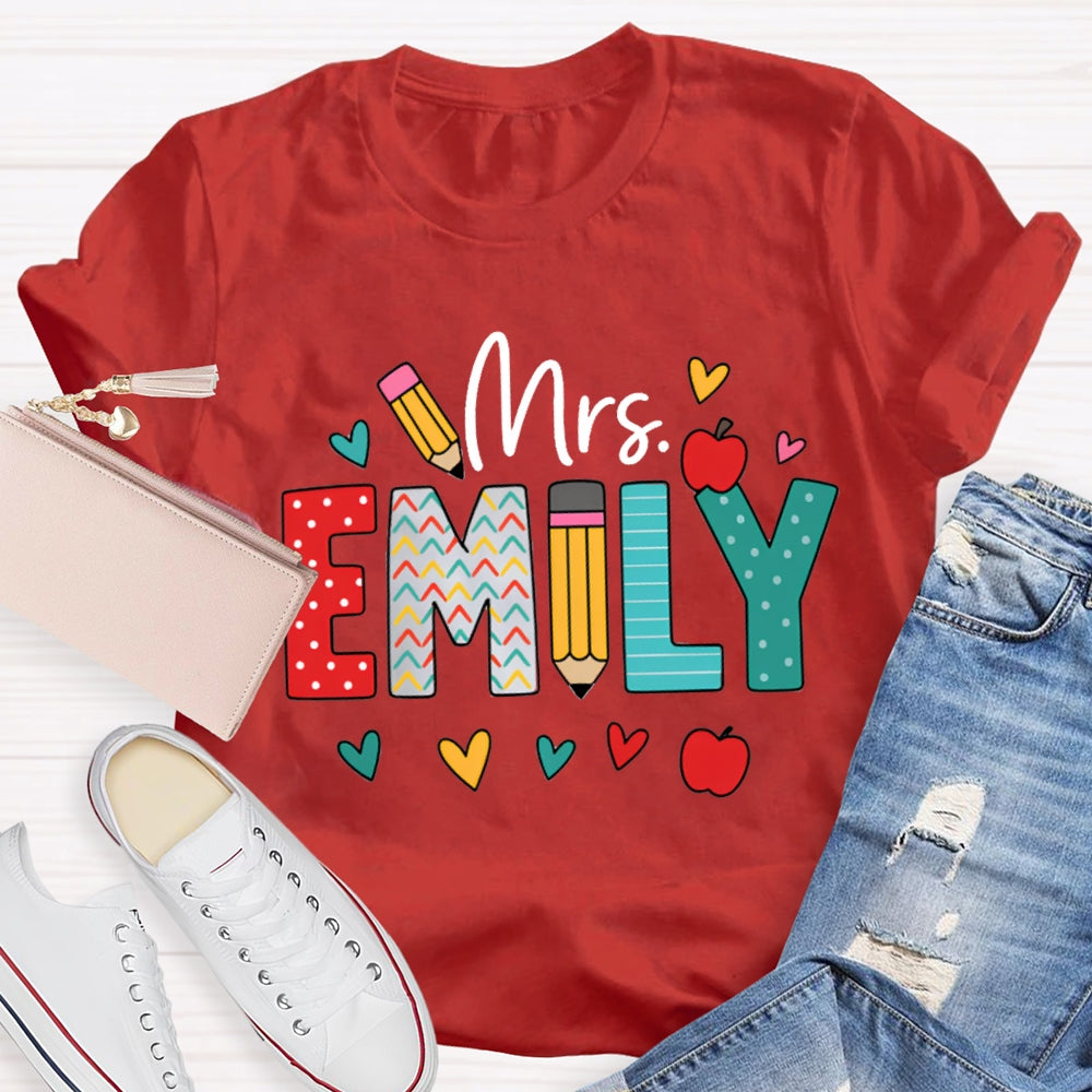 Personalized Name Colorful Peach Heart Apple And Polka Dot Font T-shirt