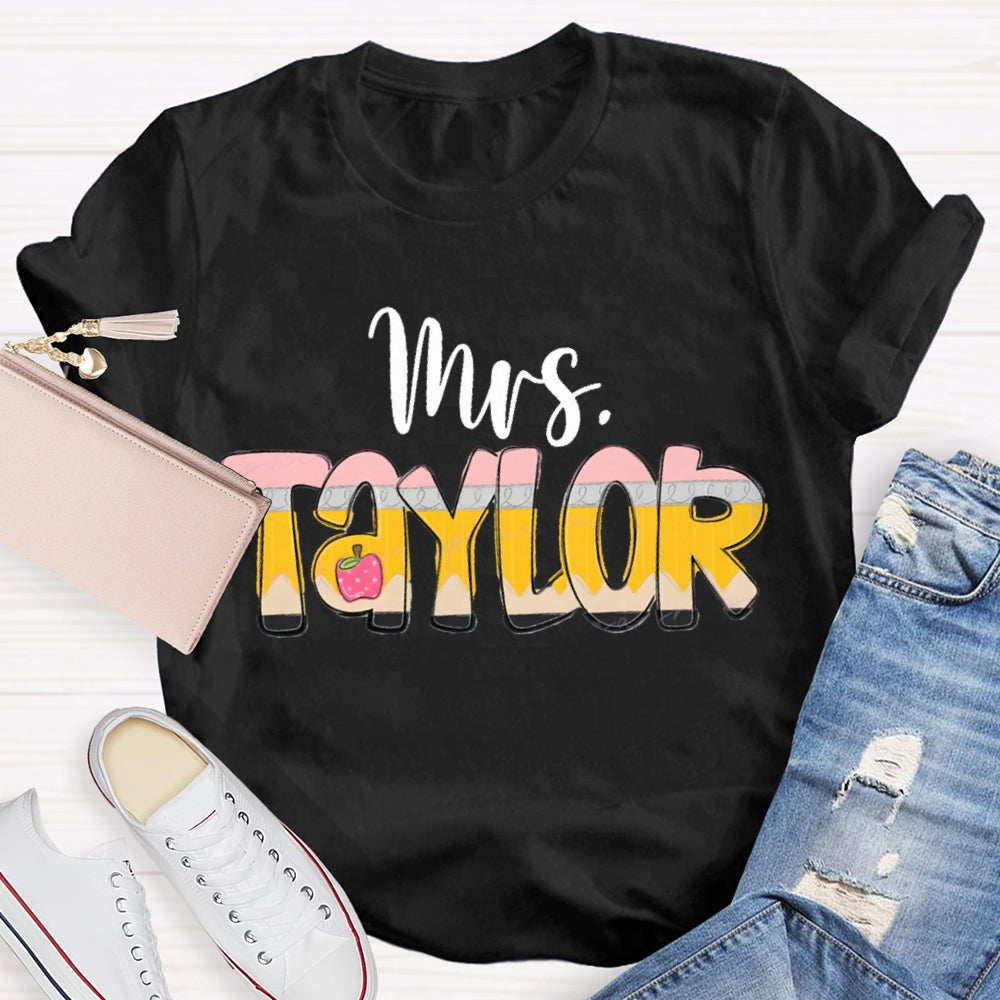 Personalized Name Gradient Font And Apple T-shirt