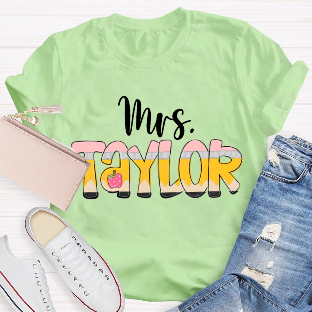 Personalized Name Gradient Font And Apple T-shirt