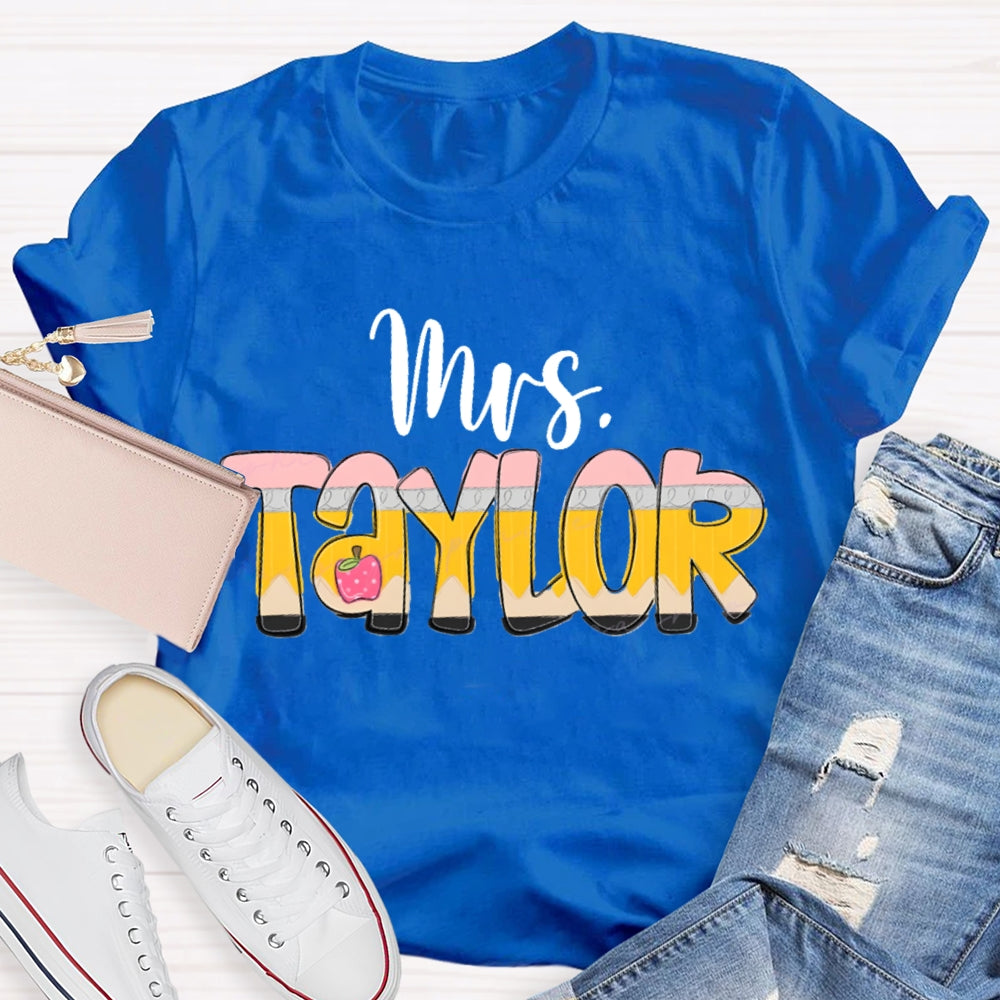 Personalized Name Gradient Font And Apple T-shirt