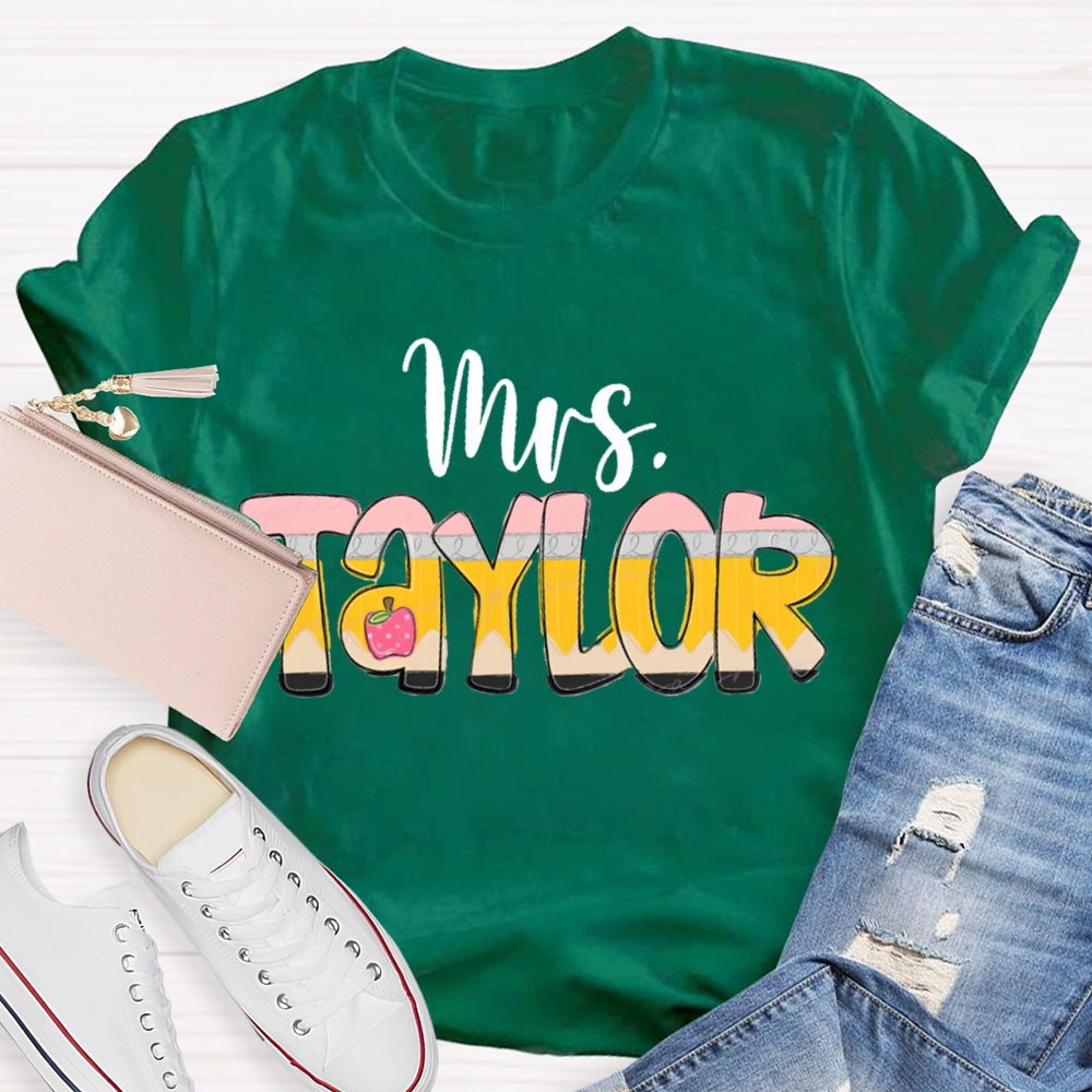 Personalized Name Gradient Font And Apple T-shirt