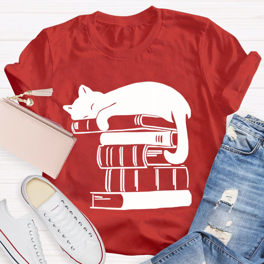 Fall In Love With Reading Kitten Lying On A Book T-shirt