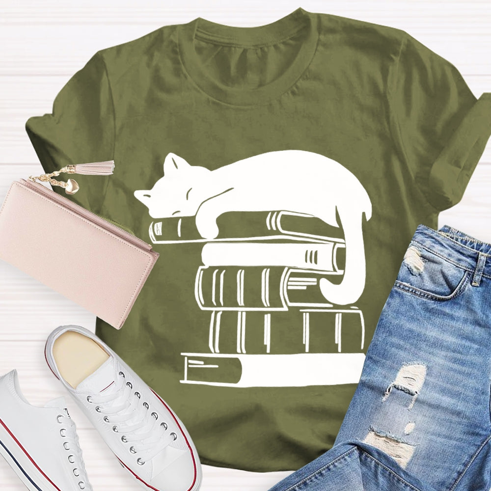 Fall In Love With Reading Kitten Lying On A Book T-shirt