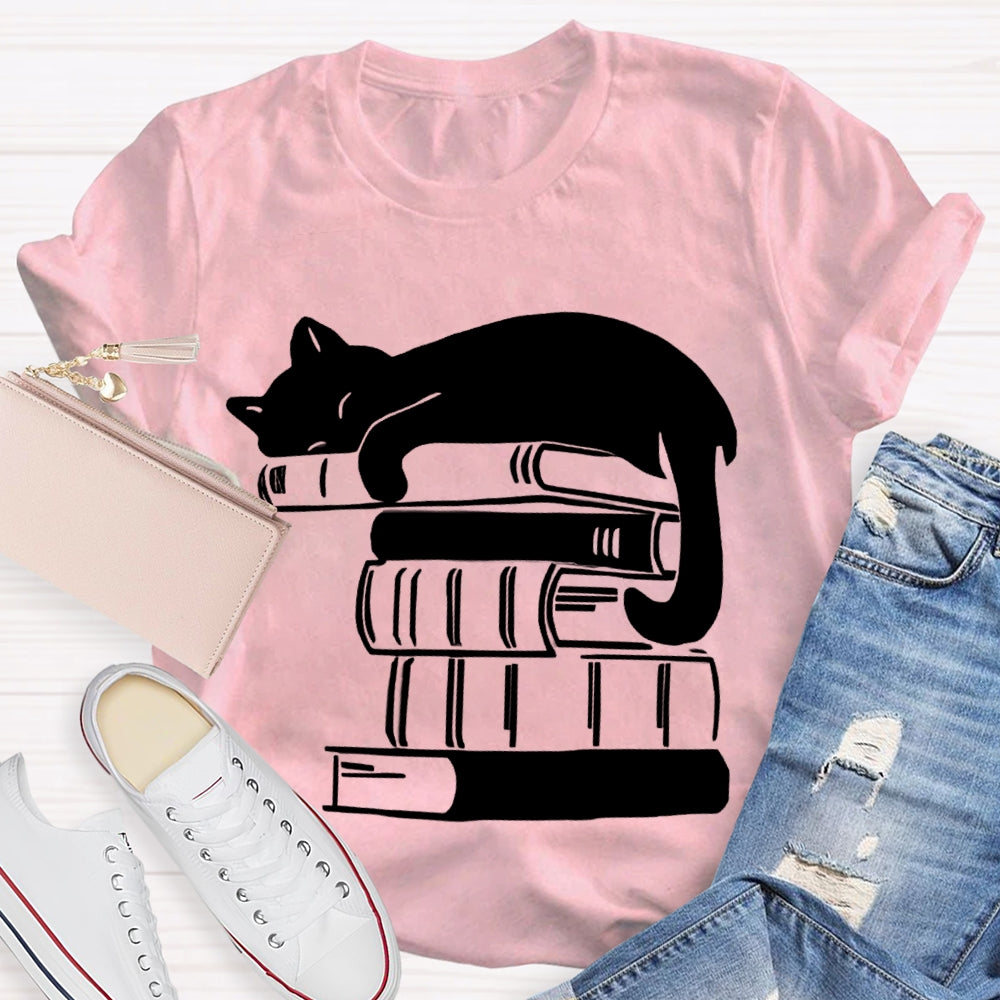 Fall In Love With Reading Kitten Lying On A Book T-shirt